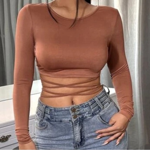 SHEIN coffee brown long sleeve tee - Picture 2 of 2